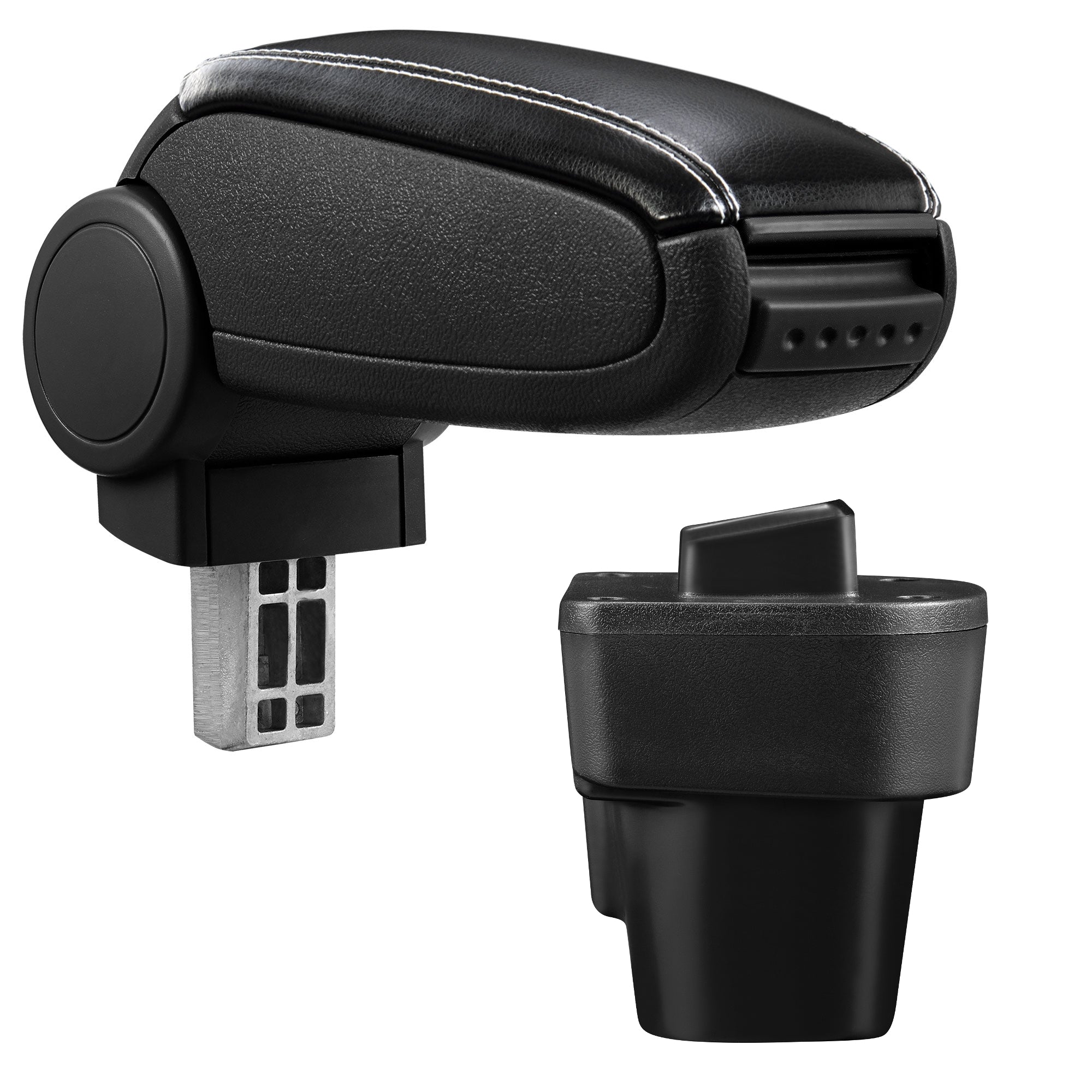 [pro.tec] Bracciolo centrale - Poggiabraccio con vano portaoggetti - imbottito - in similpelle - nero con cucitura