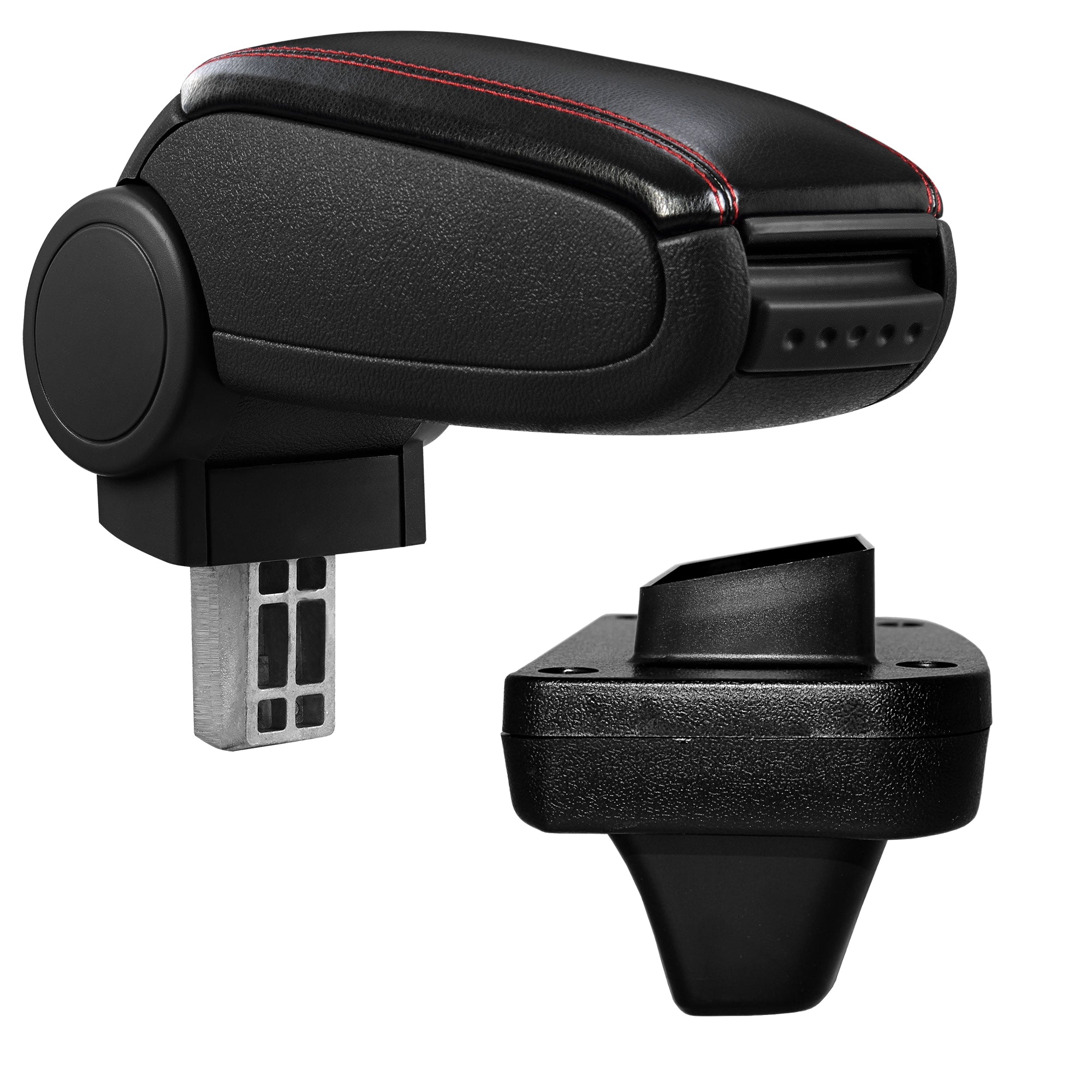 [pro.tec] Bracciolo centrale Opel Astra K - Rivestimento in similpelle nero con cuciture rosse - con vano portaoggetti