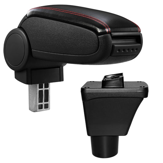 [pro.tec] Bracciolo centrale Ford Fiesta - Rivestimento in similpelle con cuciture rosse - con vano portaoggetti