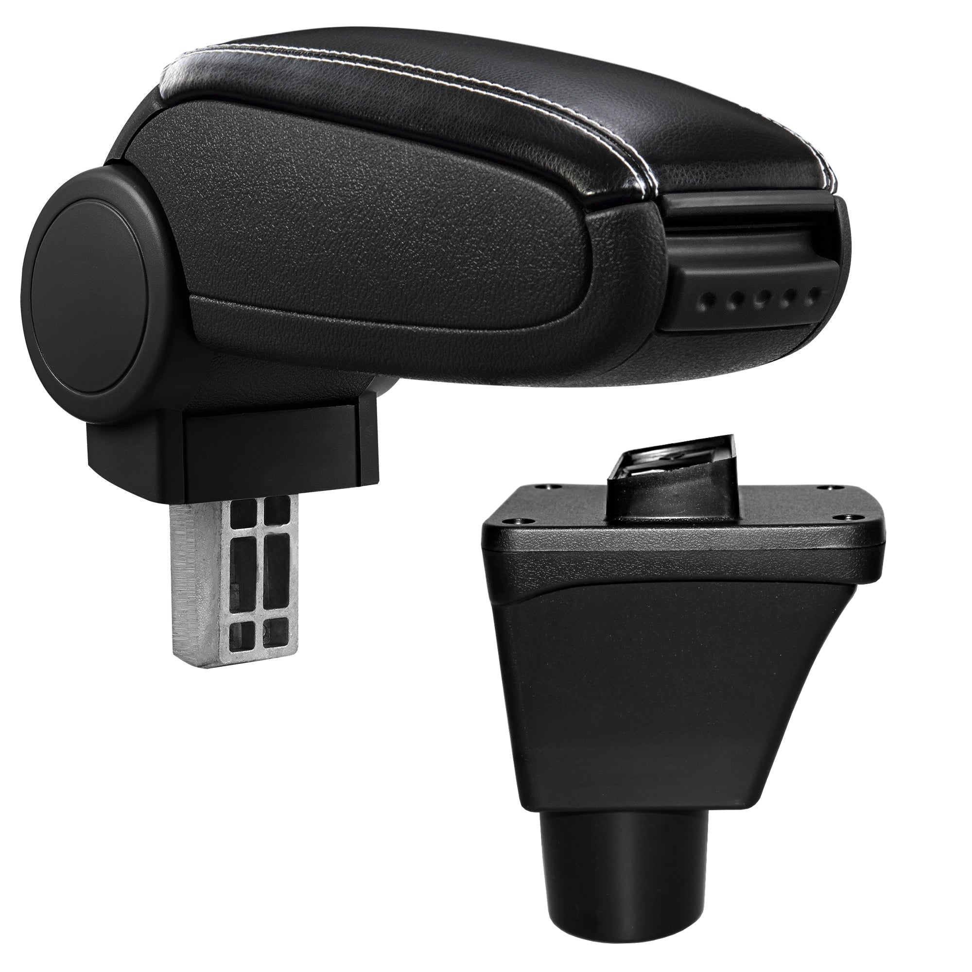 [pro.tec] Bracciolo centrale Ford Fiesta - Rivestimento in similpelle con cuciture bianche - con vano portaoggetti