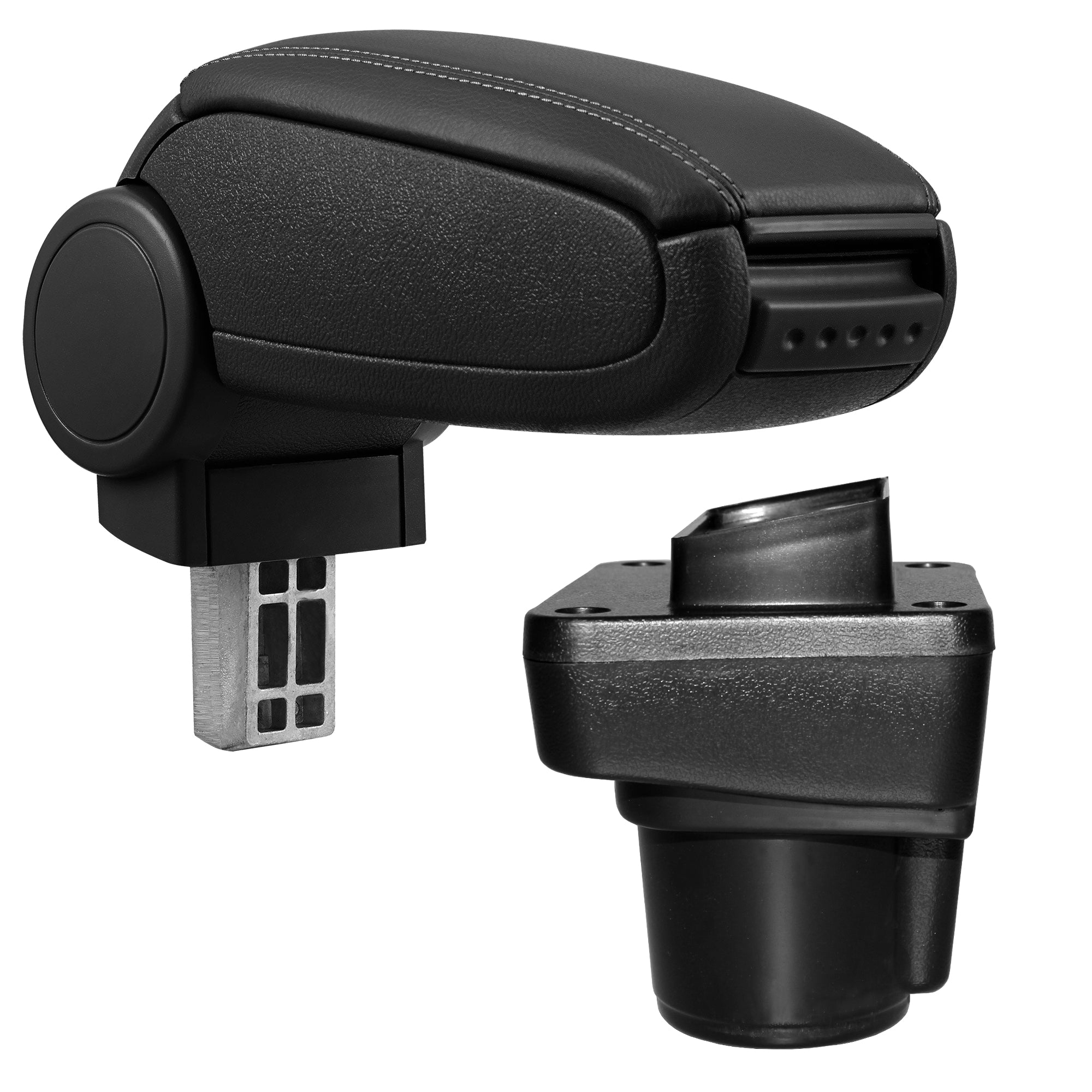 [pro.tec] Bracciolo centrale per Ford Ka+ (da 2014) - Rivestimento in similpelle nero con cuciture nere - con vano