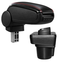 [pro.tec] Bracciolo centrale per Ford Ka+ (da 2014) - Rivestimento in similpelle nero con cuciture rosse - con vano