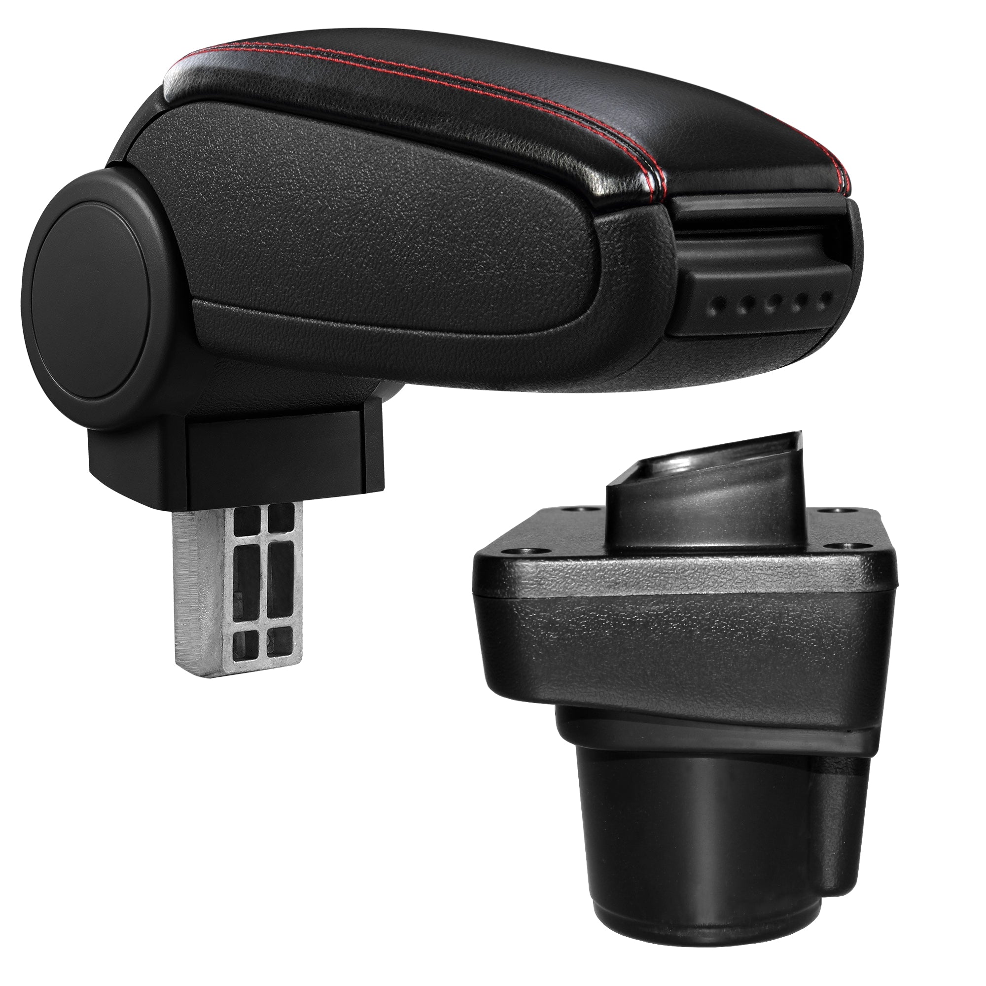 [pro.tec] Bracciolo centrale per Ford Ka+ (da 2014) - Rivestimento in similpelle nero con cuciture rosse - con vano