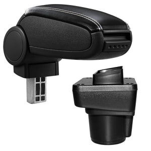 [pro.tec] Bracciolo centrale per Ford Ka+ (da 2014) - Rivestimento in similpelle nero con cuciture bianche - con vano