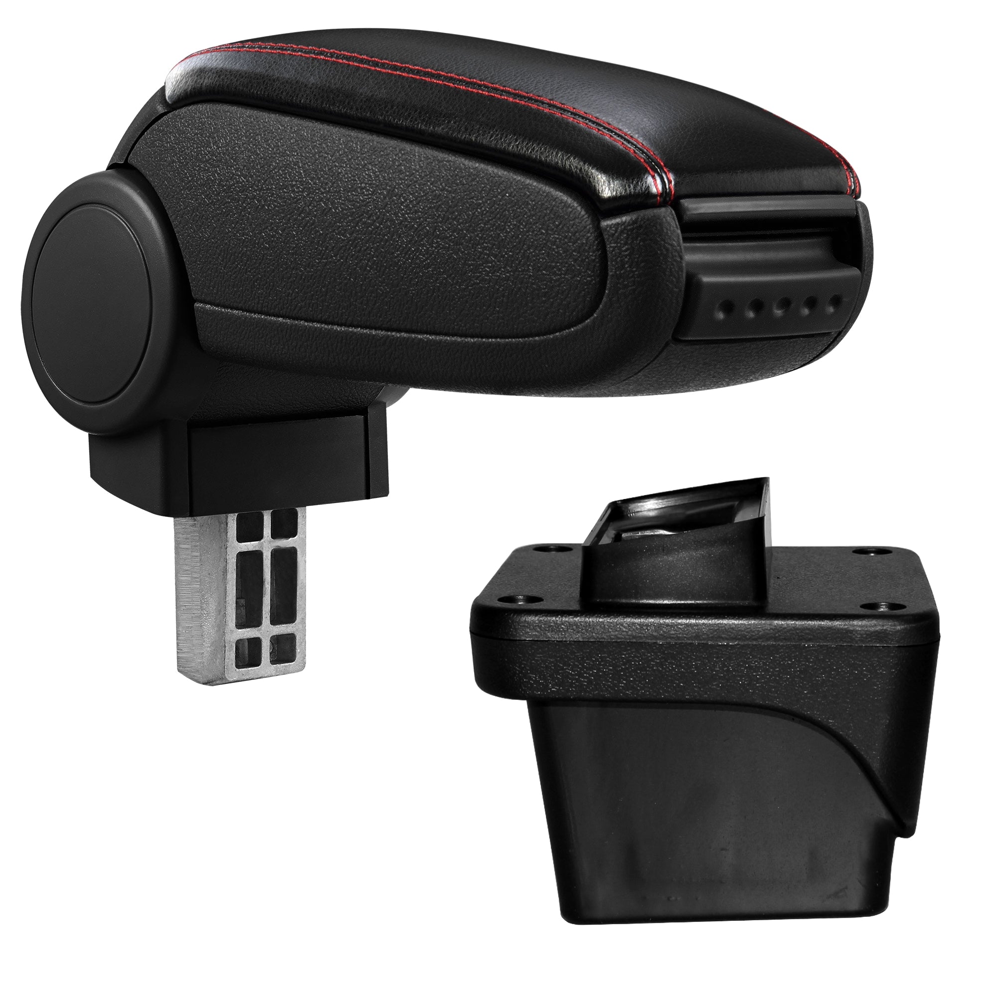 [pro.tec] Bracciolo centrale per Volkswagen Polo VI - Rivestimento in similpelle nero con cuciture rosse - con vano