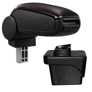 [pro.tec] Bracciolo centrale per Volkswagen Polo VI - Rivestimento in similpelle nero con cuciture rosse - con vano