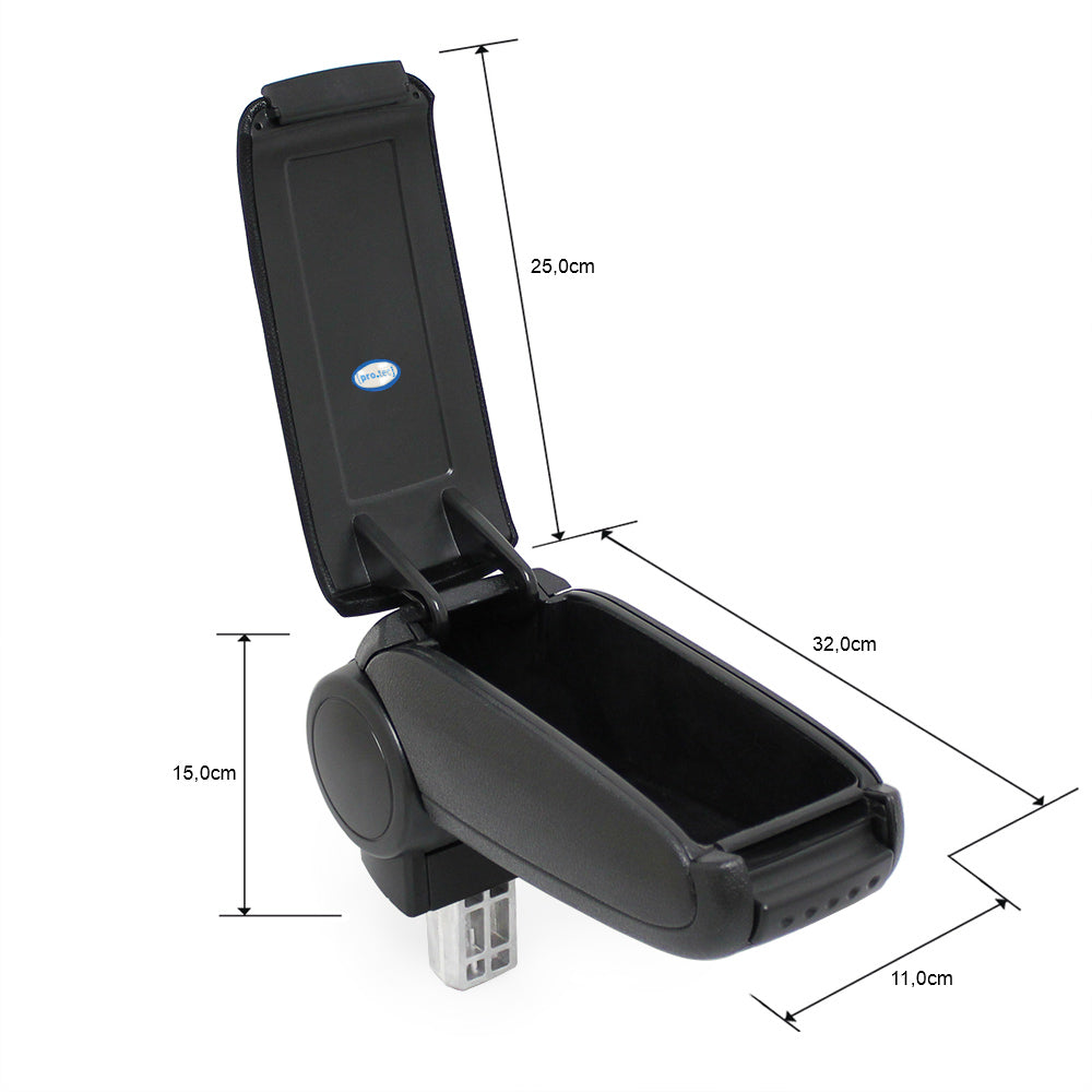 [pro.tec] Bracciolo centrale - Poggiabraccio con vano portaoggetti - imbottito - in tessuto - nero - Peugeot 206 / 206