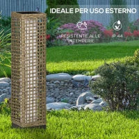 Lampada Solare da Giardino con Pannello di Ricarica, in Acciaio e Rattan, 15.5x15.5x69 cm, Nero e Marrone