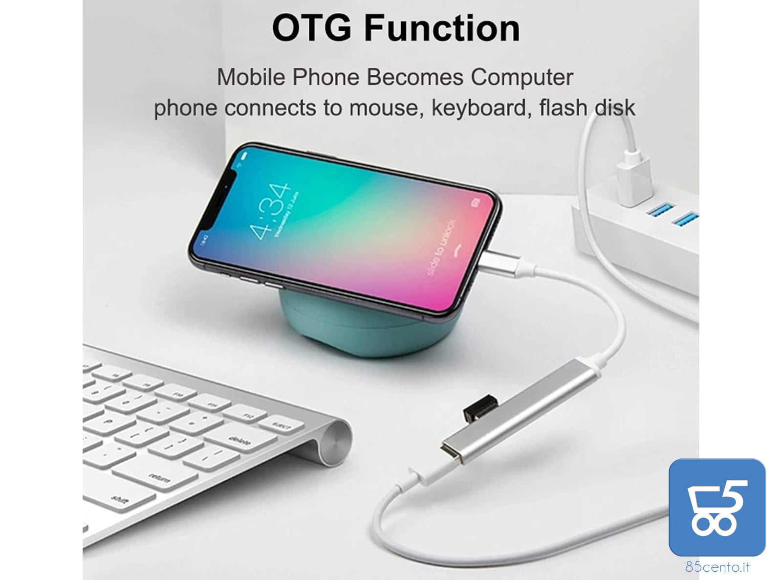 HUB USB type C 4 porte USB 3.0 Splitter Case in Alluminio Alta Velocità per PC e Smartphone