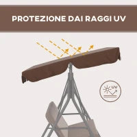 Dondolo da Giardino a 3 Posti con Tettuccio Parasole Inclinabile e Cuscini, 172x110x153 cm, Marrone e Nero