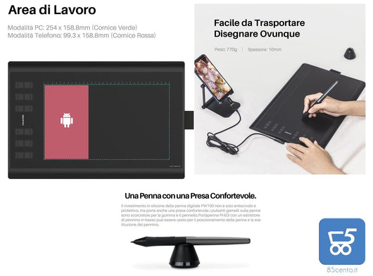 HUION H1060P Tavoletta Grafica con Area di lavoro da 10 x 6,25 pollici (dispositivi Android supportati) con Supporto per Stilo senza Batteria Insegnamento Lavoro Online Conferenze Web