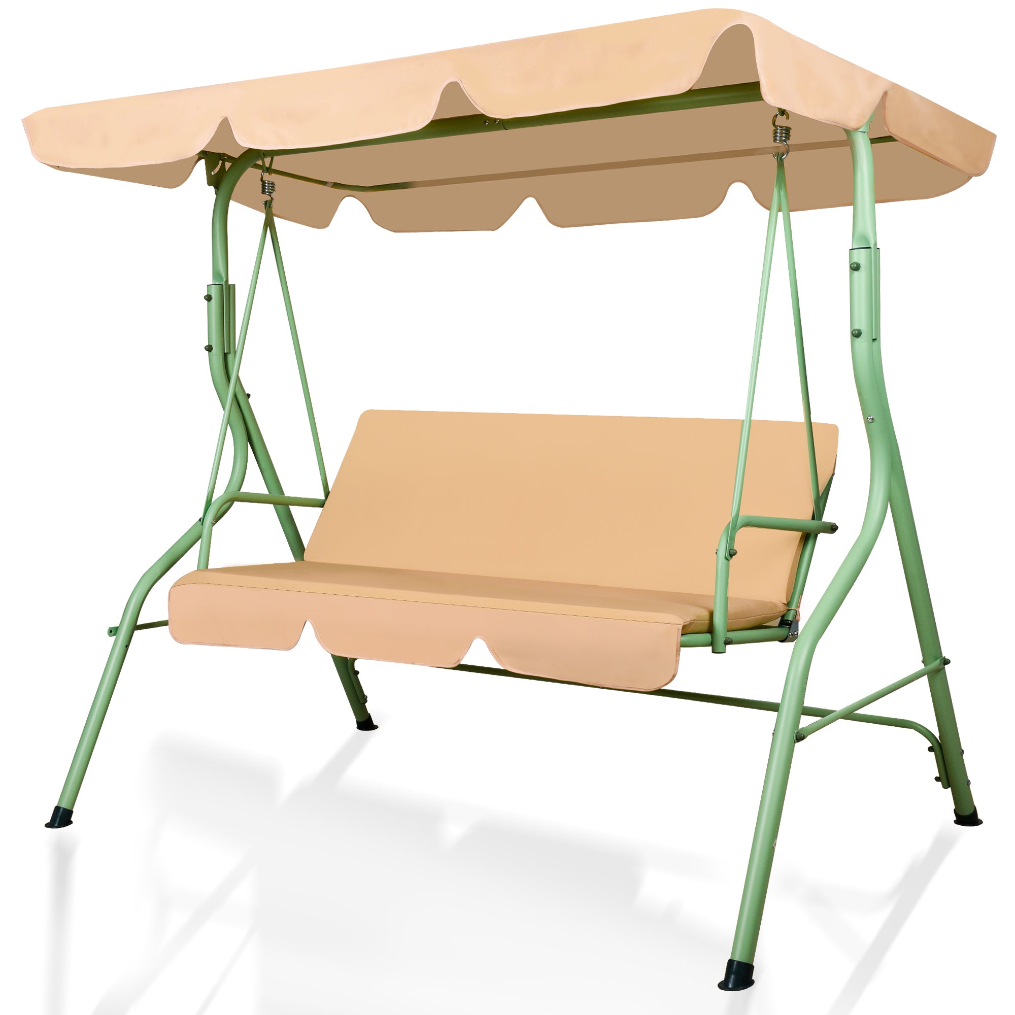 Hulaop - Dondolo 3 Posti da Giardino con Cuscino Imbottito e Tettuccio Parasole in Acciaio e Poliestere Beige