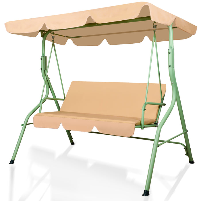 Hulaop - Dondolo 3 Posti da Giardino con Cuscino Imbottito e Tettuccio Parasole in Acciaio e Poliestere Beige