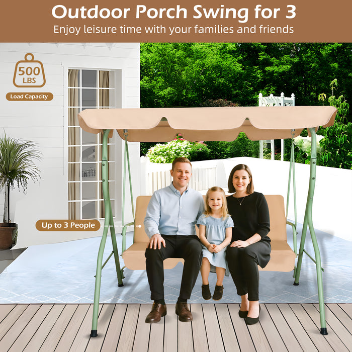 Hulaop - Dondolo 3 Posti da Giardino con Cuscino Imbottito e Tettuccio Parasole in Acciaio e Poliestere Beige