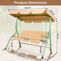 Hulaop - Dondolo 3 Posti da Giardino con Cuscino Imbottito e Tettuccio Parasole in Acciaio e Poliestere Beige