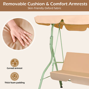 Hulaop - Dondolo 3 Posti da Giardino con Cuscino Imbottito e Tettuccio Parasole in Acciaio e Poliestere Beige