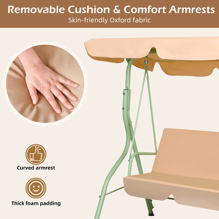 Hulaop - Dondolo 3 Posti da Giardino con Cuscino Imbottito e Tettuccio Parasole in Acciaio e Poliestere Beige