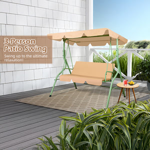 Hulaop - Dondolo 3 Posti da Giardino con Cuscino Imbottito e Tettuccio Parasole in Acciaio e Poliestere Beige