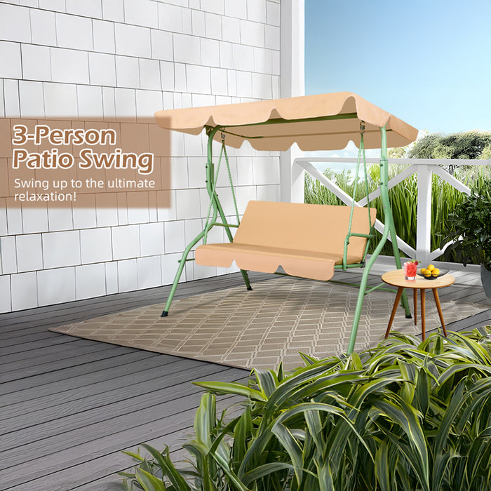 Hulaop - Dondolo 3 Posti da Giardino con Cuscino Imbottito e Tettuccio Parasole in Acciaio e Poliestere Beige