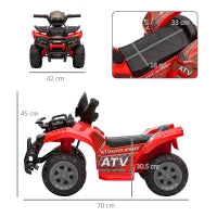 Quad Elettrico per Bambini con Batteria Ricaricabile 6V, Pulsante Acceleratore, Età 18-36 Mesi, 70x42x45cm, Rosso