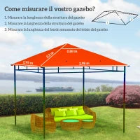 Tetto Di Ricambio 3x3m Arancione per Gazebo da Giardino in Poliestere con Fori di Ventilazione
