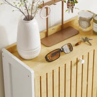 Scarpiera Stretta con 3 Porte in Bambù con Doghe Ripiani Regolabili per 18 Paia di Scarpe Bianco e Naturale