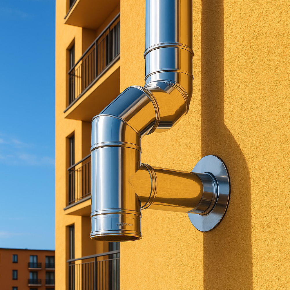 Curva 90° acciaio inox Ø 180/230 mm spessore 0,5 mm canna fumaria doppia parete