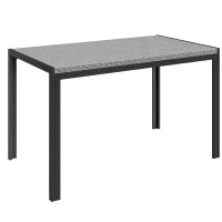 Tavolo da Giardino in Rattan PE per 4 Persone con Struttura in Metallo, 120x70x72cm, Grigio