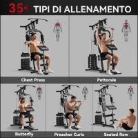Stazione Fitness con Seduta e Schienale Imbottiti, in Acciaio e PU, 135x103x210 cm, Nero