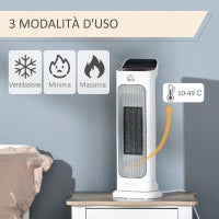 Stufetta Elettrica Oscillante con Telecomando, Temperatura Regolabile e Timer, Potenza 1000W/2000W, 17.6x13.7x50cm, Bianco