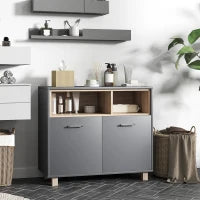 Mobiletto Bagno Moderno con Vani Aperti e Armadietto a 2 Ante, 80x35x70 cm, Grigio
