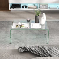 Tavolino da Caffè in Vetro Tavolino da SaSet Rettangolare Design Moderno in Vetro Temperato con Bordi Arrotondati Sicuro Trasparente