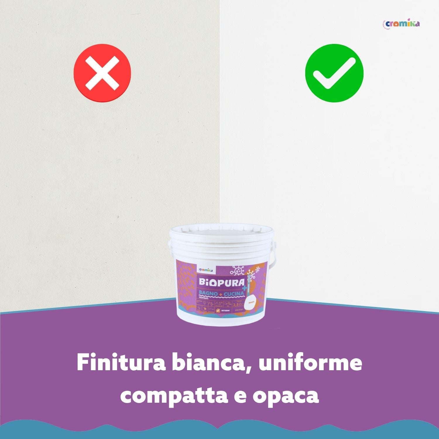 Idropittura traspirante antimuffa interni bagno cucina linea biopura cromika *** formato 2.5 lt, confezione 1