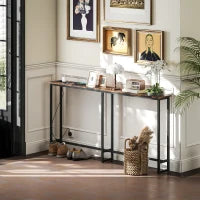 Tavolo Consolle in Stile Industriale con Stazione di Ricarica, in Legno e Acciaio, 160x20x80 cm, Marrone