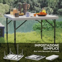 Tavolo da Campeggio Pieghevole con 2 Altezze Regolabili in HDPE e Metallo, 86x86x74 cm, Bianco