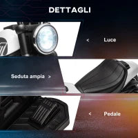 Moto Elettrica per Bambini 18-36 Mesi con Rotelle e Fanale, 76x42x57 cm, Bianco e Nero