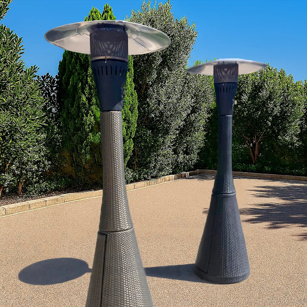 TEMPO STYLE - Fungo riscaldante per esterno pronto all'uso HABITAT Nero, polyrattan ed acciaio | 10kw per riscaldare fino a 50 m² | da 15 a 40h di funzionamento