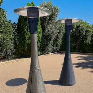 TEMPO STYLE - Fungo riscaldante per esterno pronto all'uso HABITAT Nero, polyrattan ed acciaio | 10kw per riscaldare fino a 50 m² | da 15 a 40h di funzionamento