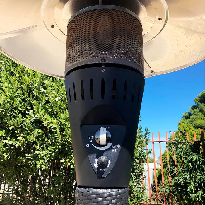 TEMPO STYLE - Fungo riscaldante per esterno pronto all'uso HABITAT Nero, polyrattan ed acciaio | 10kw per riscaldare fino a 50 m² | da 15 a 40h di funzionamento