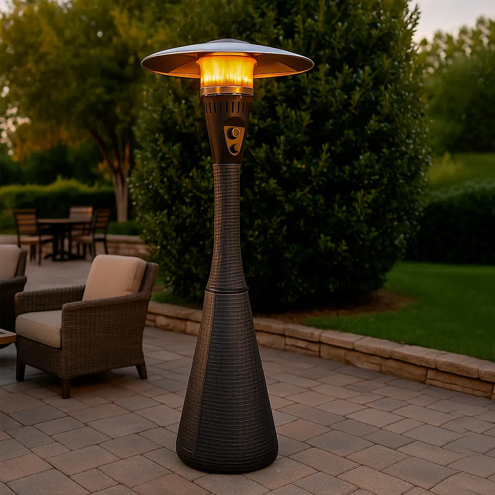 TEMPO STYLE - Fungo riscaldante per esterno pronto all'uso HABITAT Nero, polyrattan ed acciaio | 10kw per riscaldare fino a 50 m² | da 15 a 40h di funzionamento