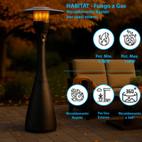 TEMPO STYLE - Fungo riscaldante per esterno pronto all'uso HABITAT Nero, polyrattan ed acciaio | 10kw per riscaldare fino a 50 m² | da 15 a 40h di funzionamento
