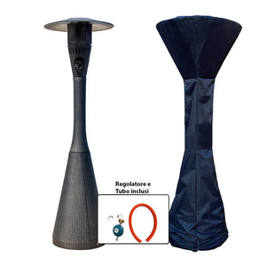 TEMPO STYLE - Fungo riscaldante per esterno pronto all'uso HABITAT Nero, polyrattan ed acciaio | 10kw per riscaldare fino a 50 m² | da 15 a 40h di funzionamento