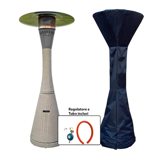 TEMPO STYLE - Fungo riscaldante per esterno pronto all'uso HABITAT Torba, polyrattan ed acciaio | 10kw per riscaldare fino a 50 m² | da 15 a 40h di funzionamento