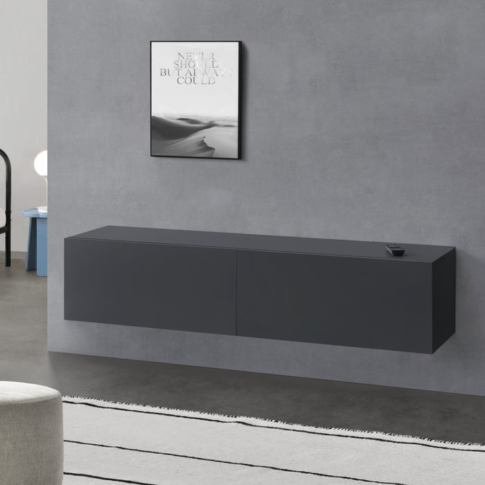 Mobile Pensile Porta TV Evaton da Parete 140 x 33 x 30 cm - Grigio Scuro Opaco [en.casa]