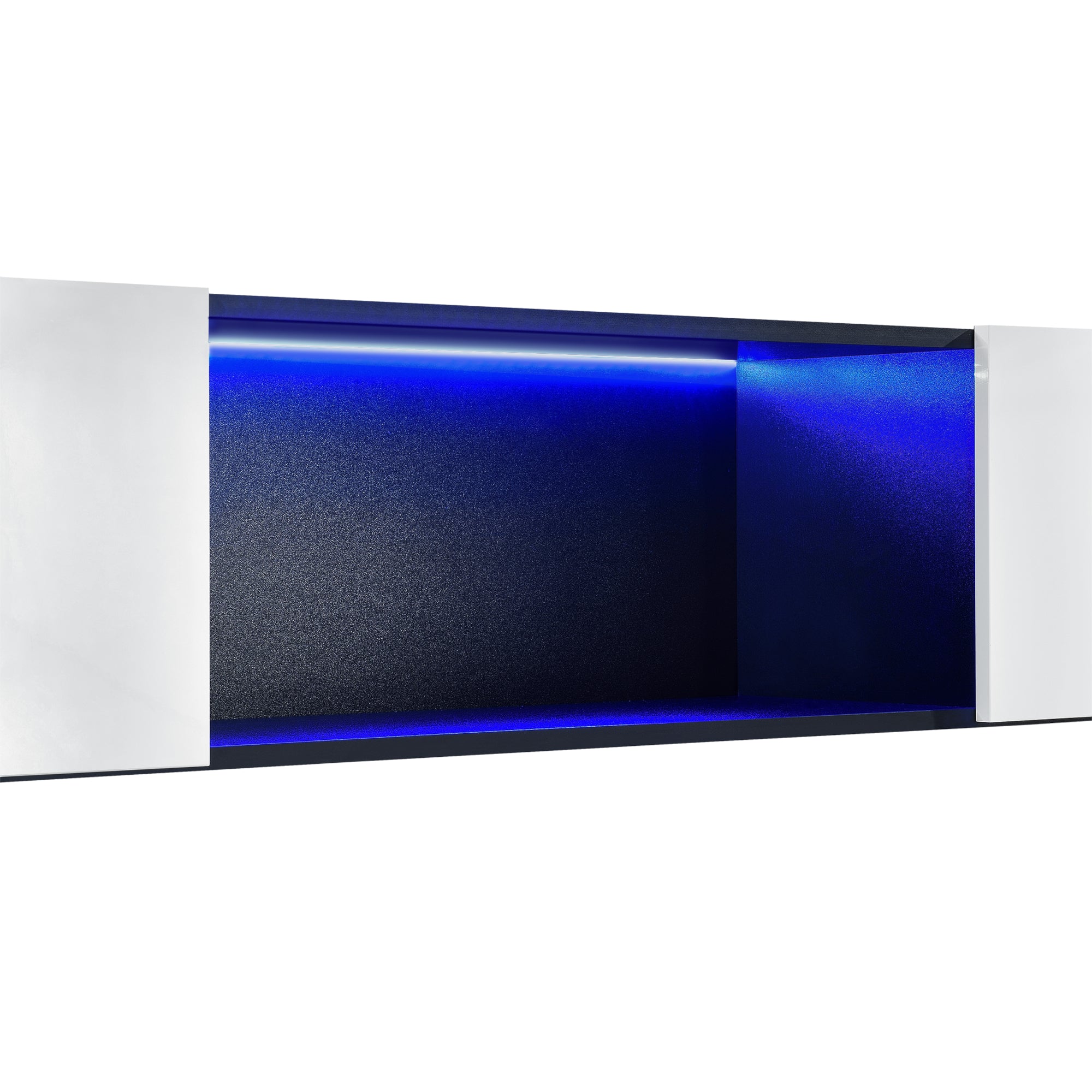 Mobile Pensile Thabong a 2 Ante a Ribalta con Illuminazione LED Blu - Bianco/Nero [en.casa]