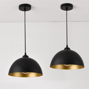 Set di 2 Lampade a Sospensione Toulon con Paralumi Emisferici in Metallo - Nero/Oro lux.pro