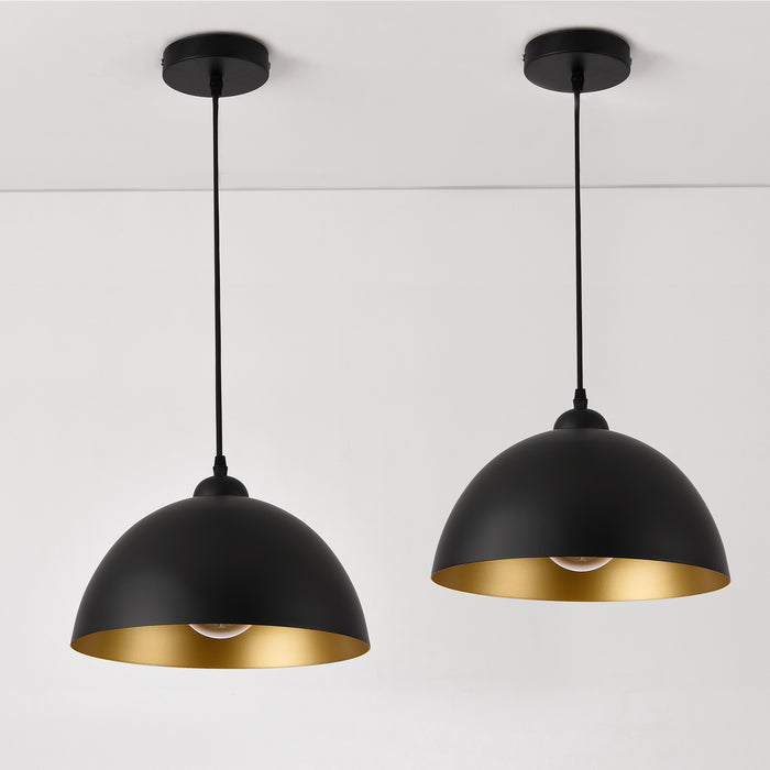 Set di 2 Lampade a Sospensione Toulon con Paralumi Emisferici in Metallo - Nero/Oro lux.pro
