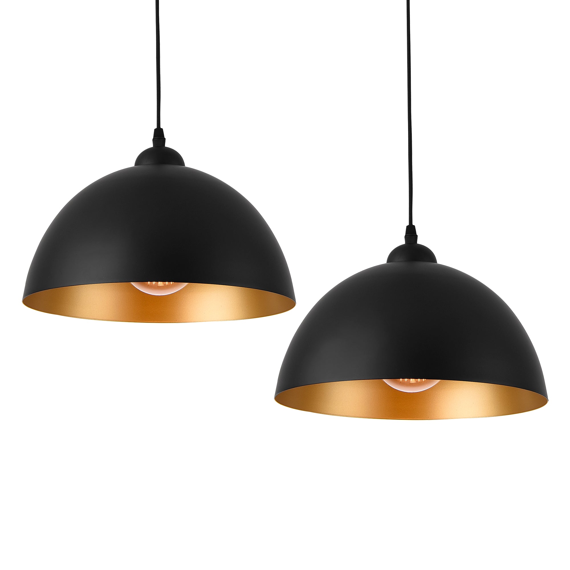 Set di 2 Lampade a Sospensione Toulon con Paralumi Emisferici in Metallo - Nero/Oro lux.pro