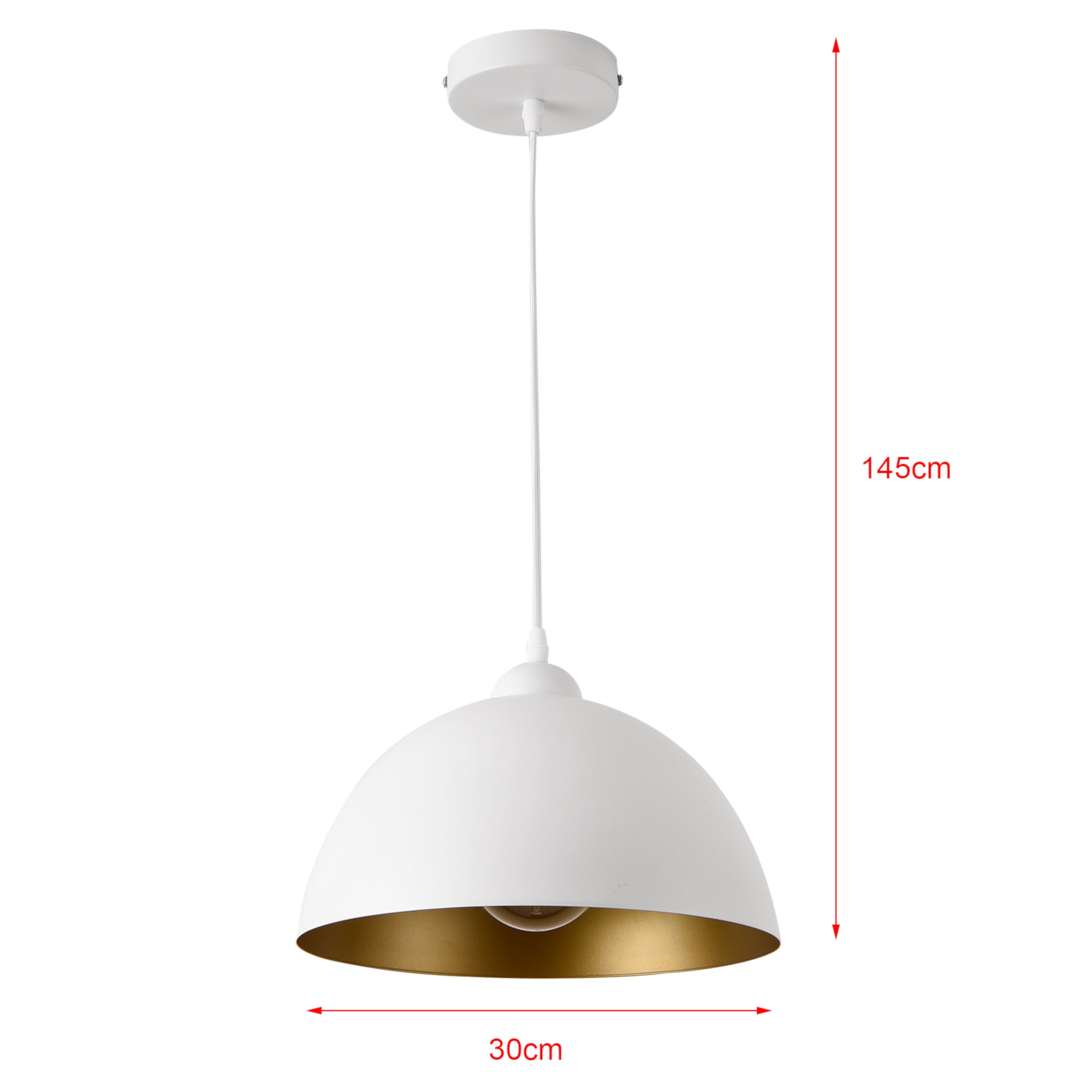 Set di 2 Lampade a Sospensione Toulon con Paralumi Emisferici in Metallo - Bianco/Oro lux.pro
