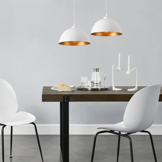 Set di 2 Lampade a Sospensione Toulon con Paralumi Emisferici in Metallo - Bianco/Oro lux.pro